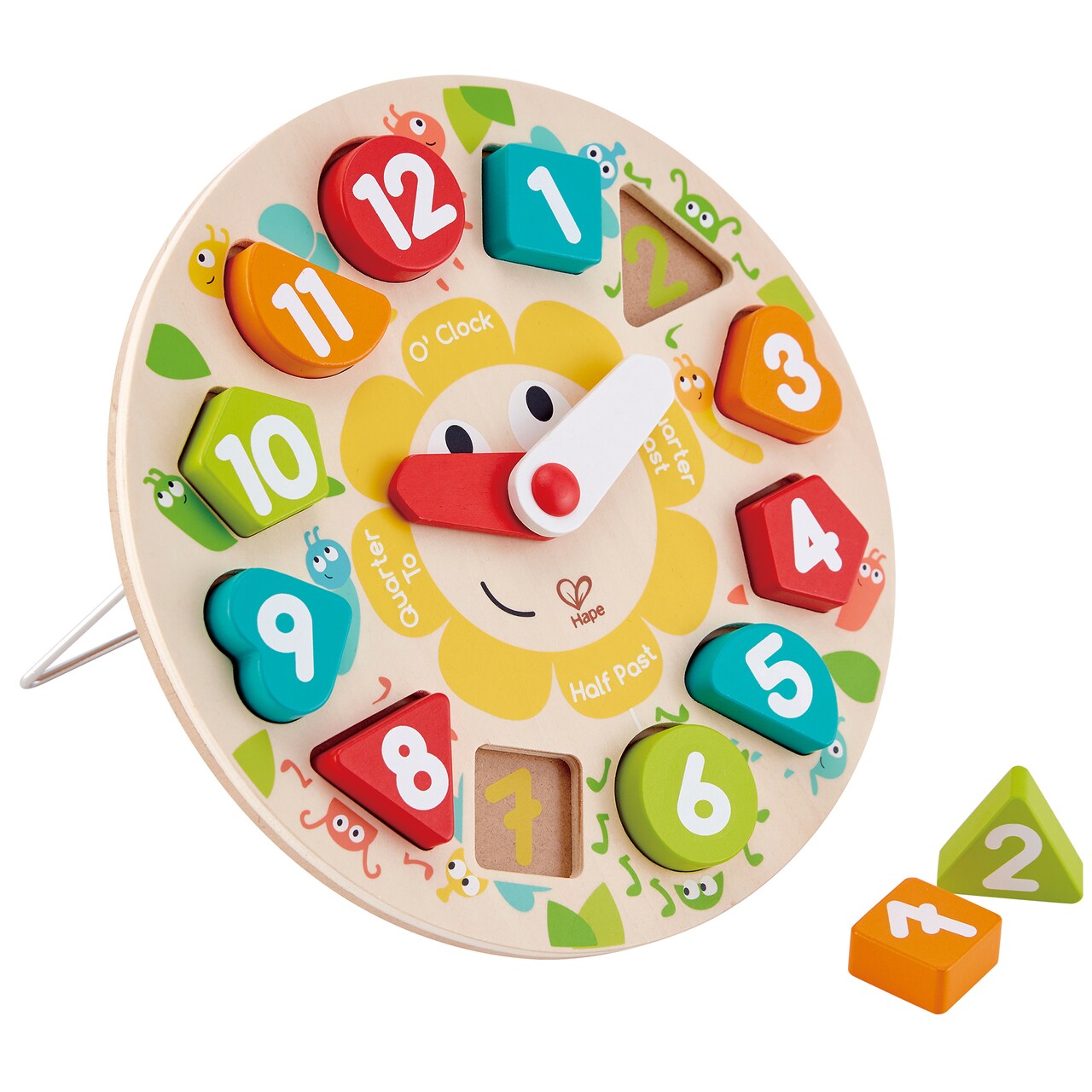 Hape: Learn The Time Bug Puzzle - 13pc Wooden Clock Puzzle, Learning & Shape Sorting Toy, Colorful Chunky Number Pieces, Preschool, Kids Ages 3+
